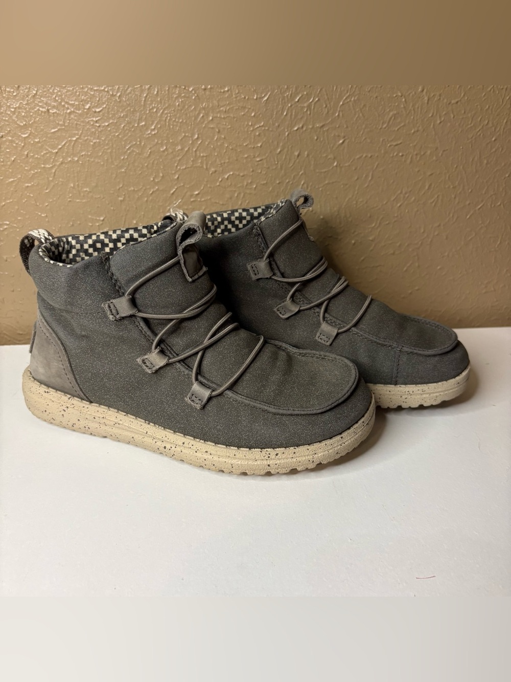 Hey Dude Kids Olive Gray High-Top Boots with Cream Sole - Picture 2 of 6